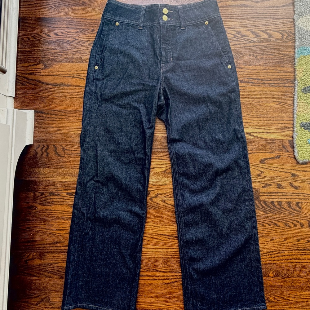 J. Crew slim-wide jean with stacked buttons.